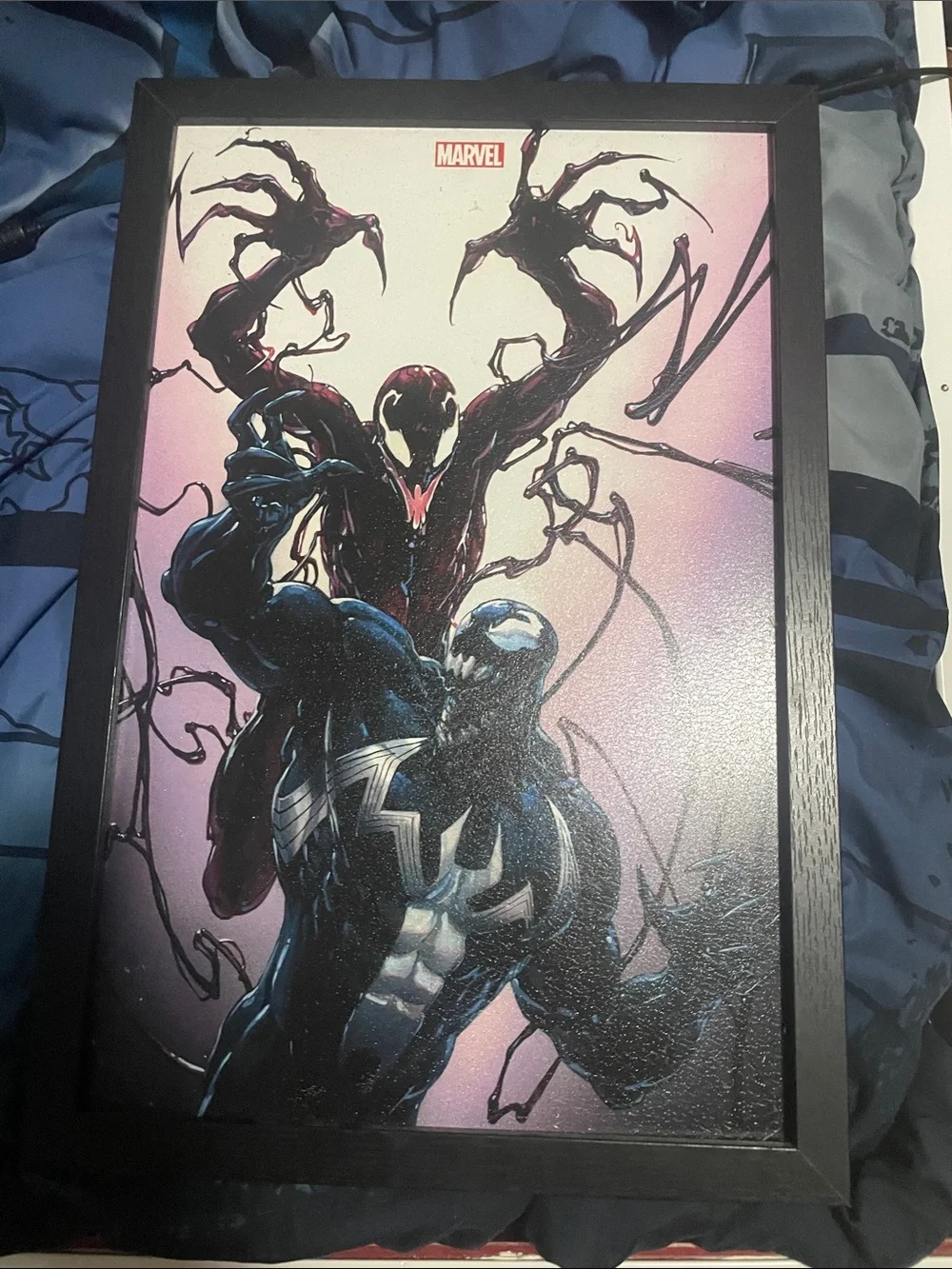 Marvel Framed Canvas Featuring Venom and Carnage – Black, Red, Pink